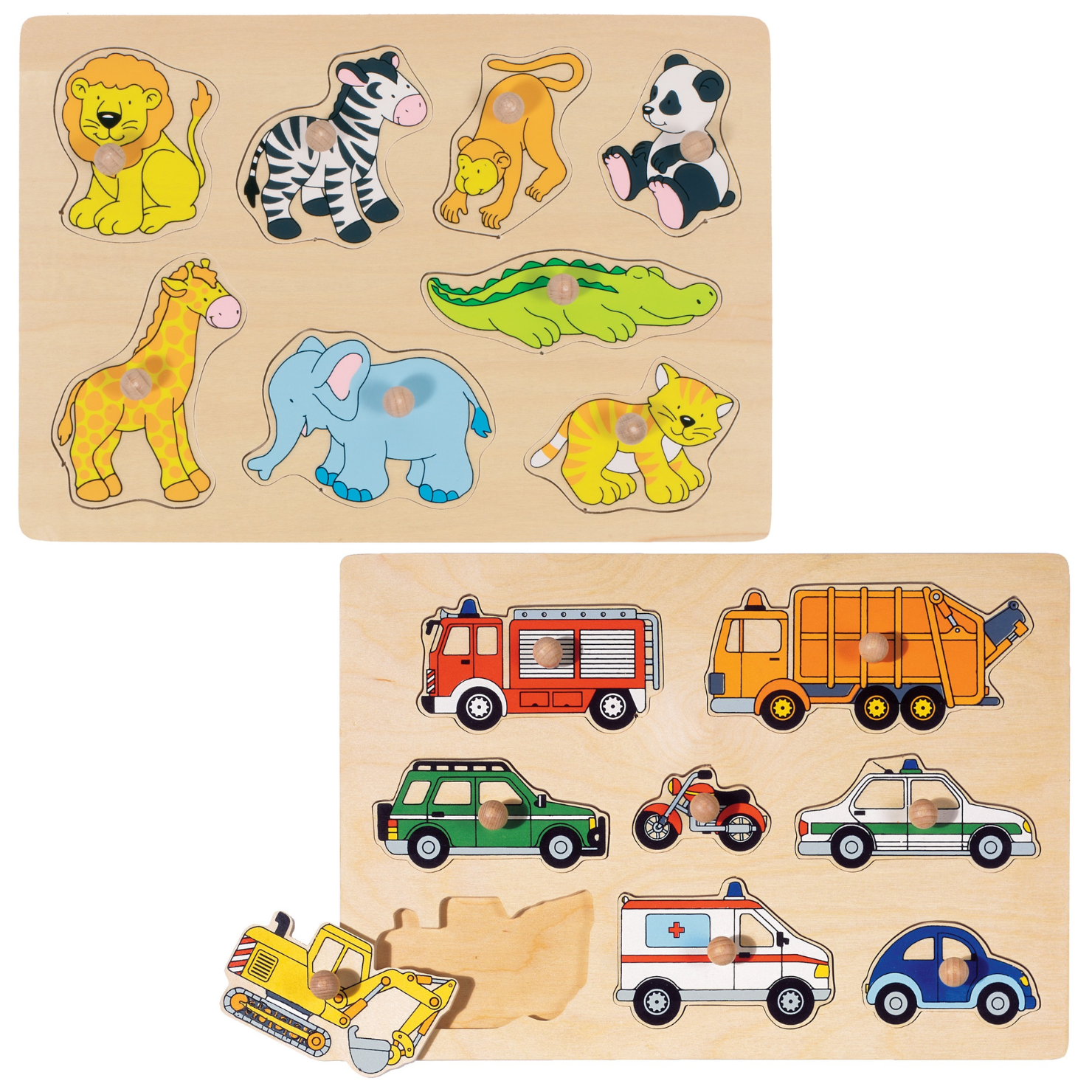 GOKI - Means of transport&Zoo animals, Lift-out puzzle (1240223/1240262) - Leker