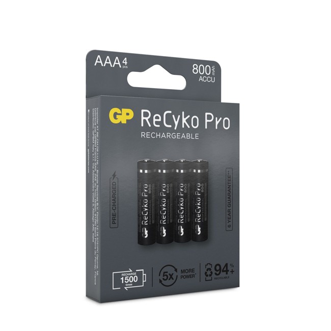 GP - ReCyko Professional NiMH AAA Genopladelige Batterier, 85AAAHCB-2WB4, 4-Pakke