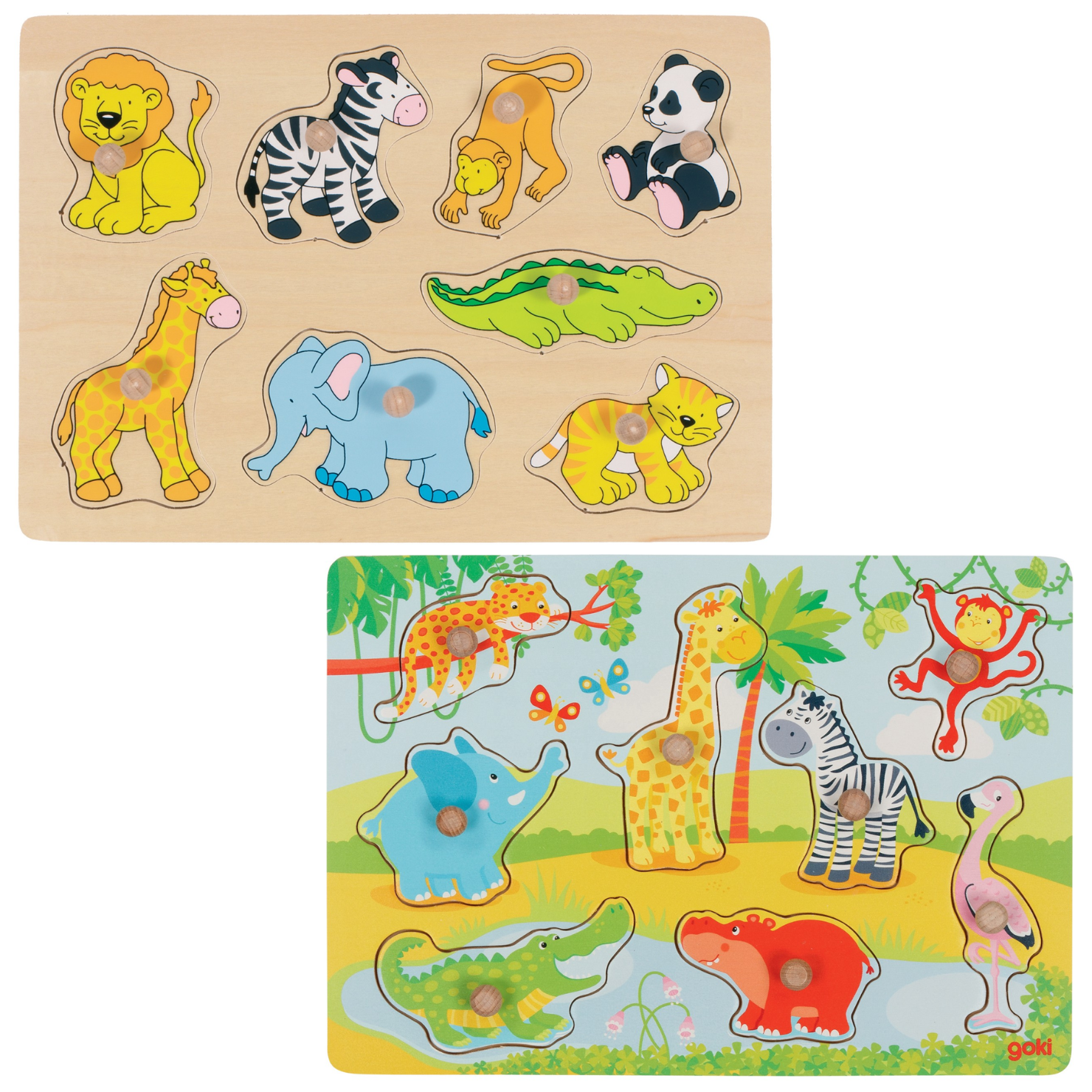 GOKI - African baby animals&Zoo animals, Lift out puzzle (1240209/1240262) - Leker