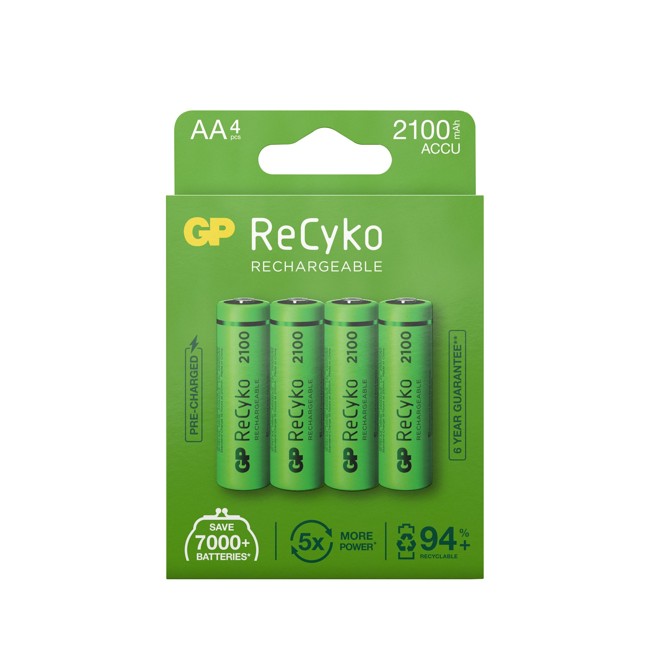 GP - Wiederaufladbare NiMH Batterien 210AAHCE ReCyko, 4er-Pack