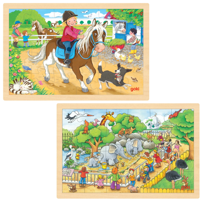 GOKI - Pony farm &  Visit at the zoo, Puzzle - 2 x 24 pieces (1240272/1240280)