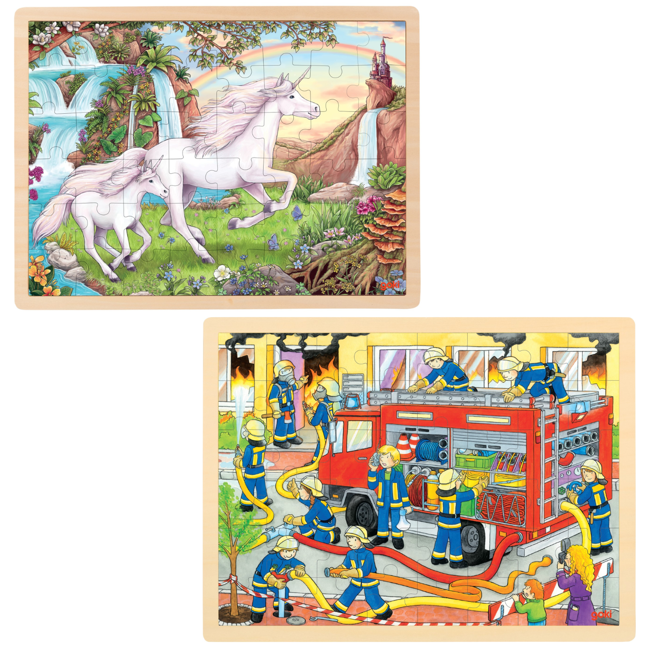 GOKI - Unicorn & Firefighting, Puzzle - 2 x 48 pieces (1240290/1240292)
