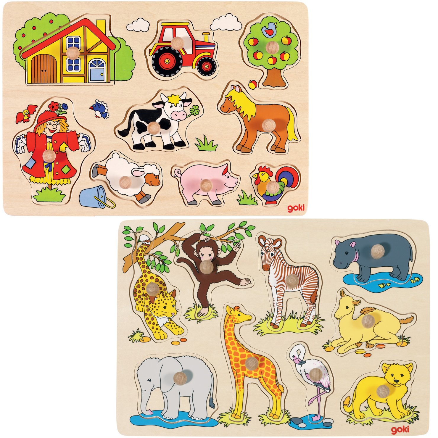 GOKI - Farm VI&African baby animals, Lift-out puzzle (1240248/1240242) - Leker