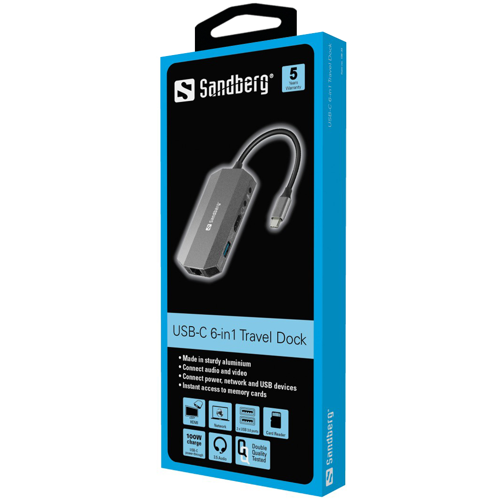 Sandberg - USB-C 6in1 Travel Dock - Datamaskiner