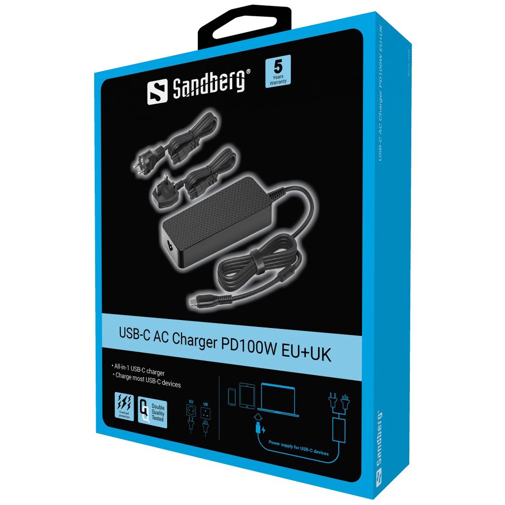 Sandberg - USB-C AC Charger PD100W EU+UK - Datamaskiner