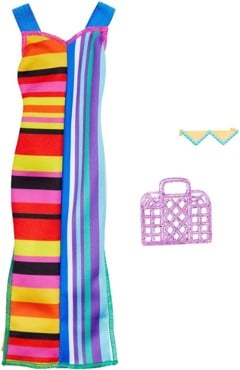 Barbie - Fashion and Accessories Complete Look - Utfit Striped dress (HJT22)