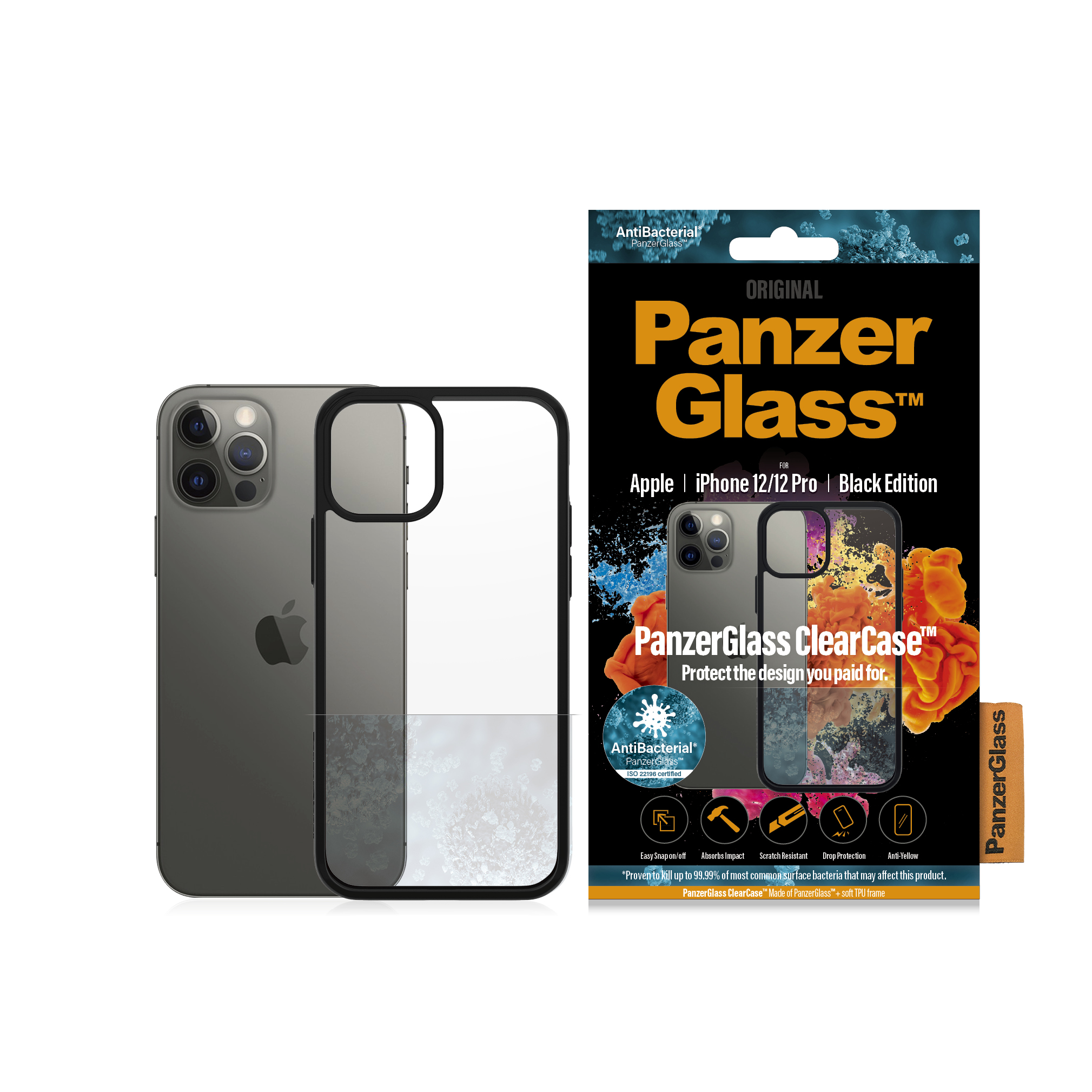 PanzerGlass - ClearCase Apple iPhone 12 - 12 Pro - Black - Elektronikk