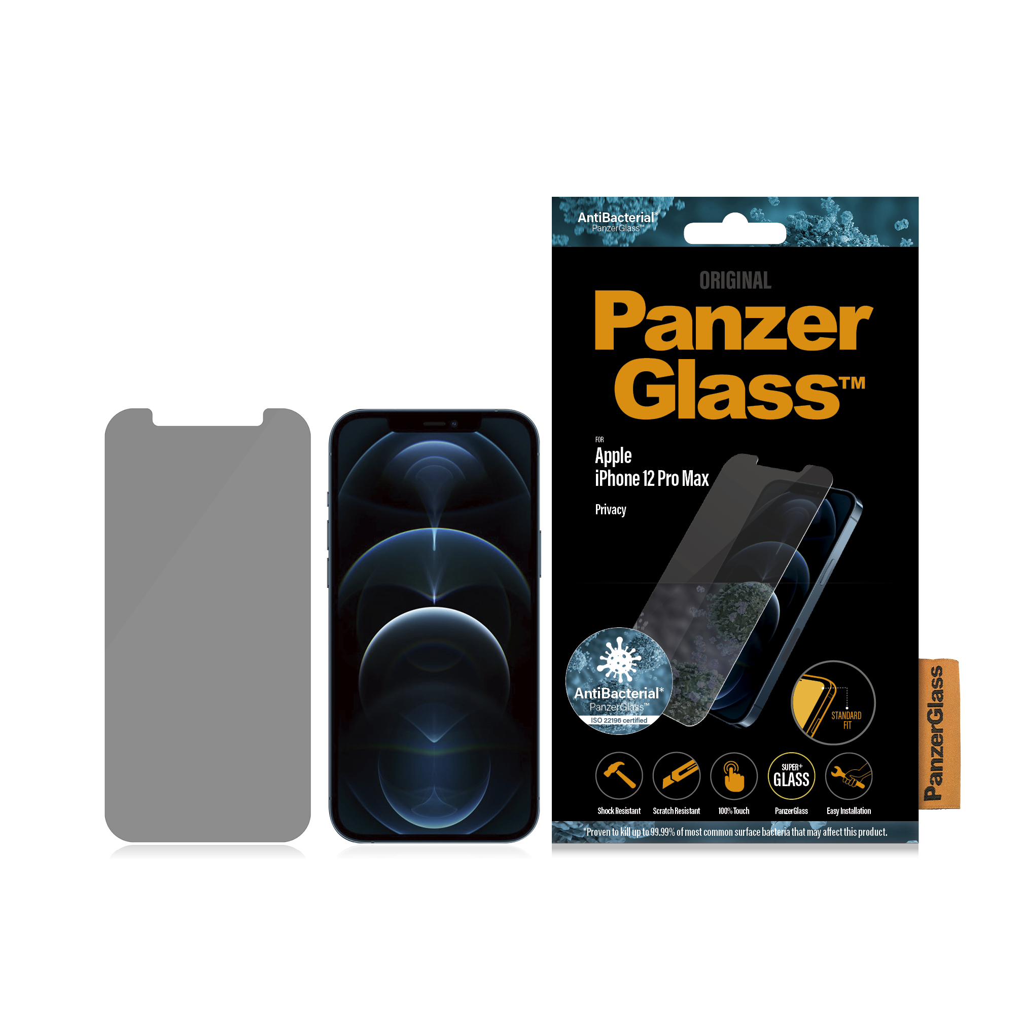 PanzerGlass Original - Skjermbeskyttelse for mobiltelefon - glass - med personvernsfilter - 6.7 - for Apple iPhone 12 Pro Max