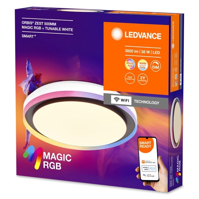 LEDVANCE - LEDVANCE SMART+ Orbis Zest Magic - 3800lm, 38W, WiFi, RGB+827-865, 500mm Sort/Hvid