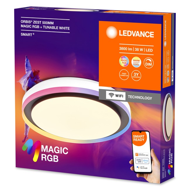 Ledvance - SMART+ Orbis Zest Magic - 3800lm, 38W, WiFi, RGB+827-865, 500mm Black/White