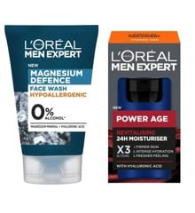 L'Oréal Paris - Men Expert Magnesium Defense Face Wash 100 ml + Power Age Revitalizing Moisturiser 50 ml