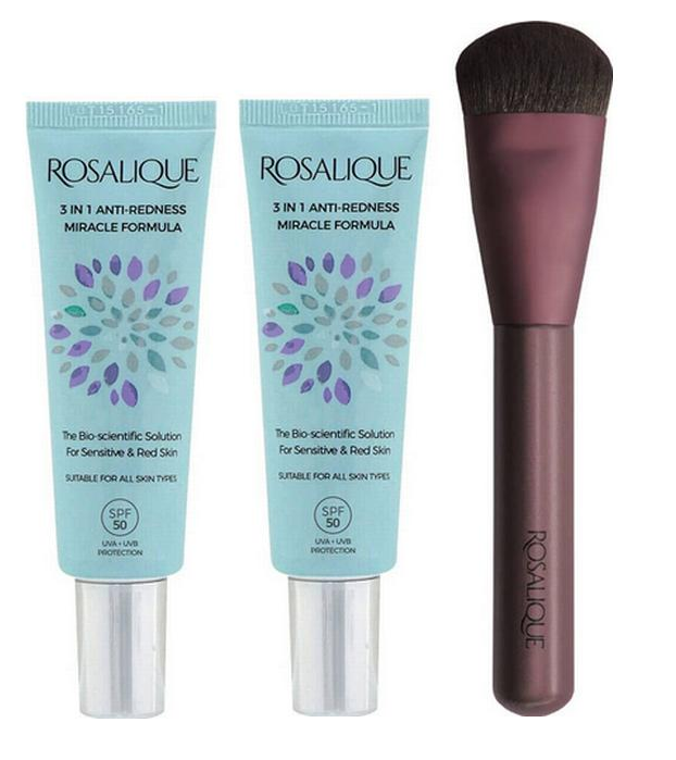 Rosalique - 2 x Rosalique - 3 in 1 Anti Redness SPF50 30 ml + Miracle Foundation Brush - Skjønnhet