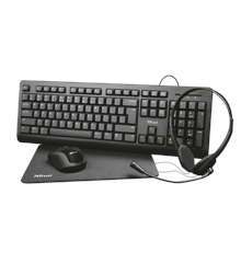 Trust - Primo tastatur og mus 4-i-1 hjemmekontorsæt, sort (nordisk)