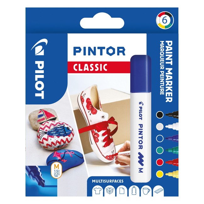Pilot - Pintor Marker box with 6 classic colors (Medium Tip)