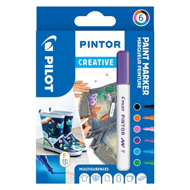 Pilot - Pintor Kreativ Marker-Box mit 6 klassischen Farben (feine Spitze)