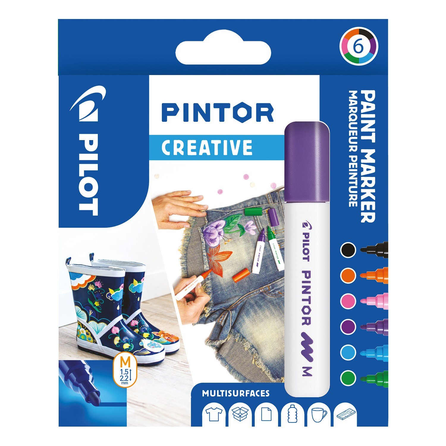 Pilot - Pintor Kreativ Marker æske med 6 klassiske farver (Medium spids)