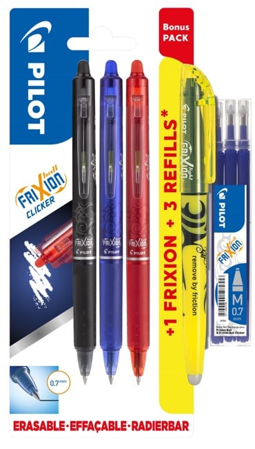 Pilot - FriXion Clicker Pens m/klik 0,7 Bonuspakke 3+Light+Refillset