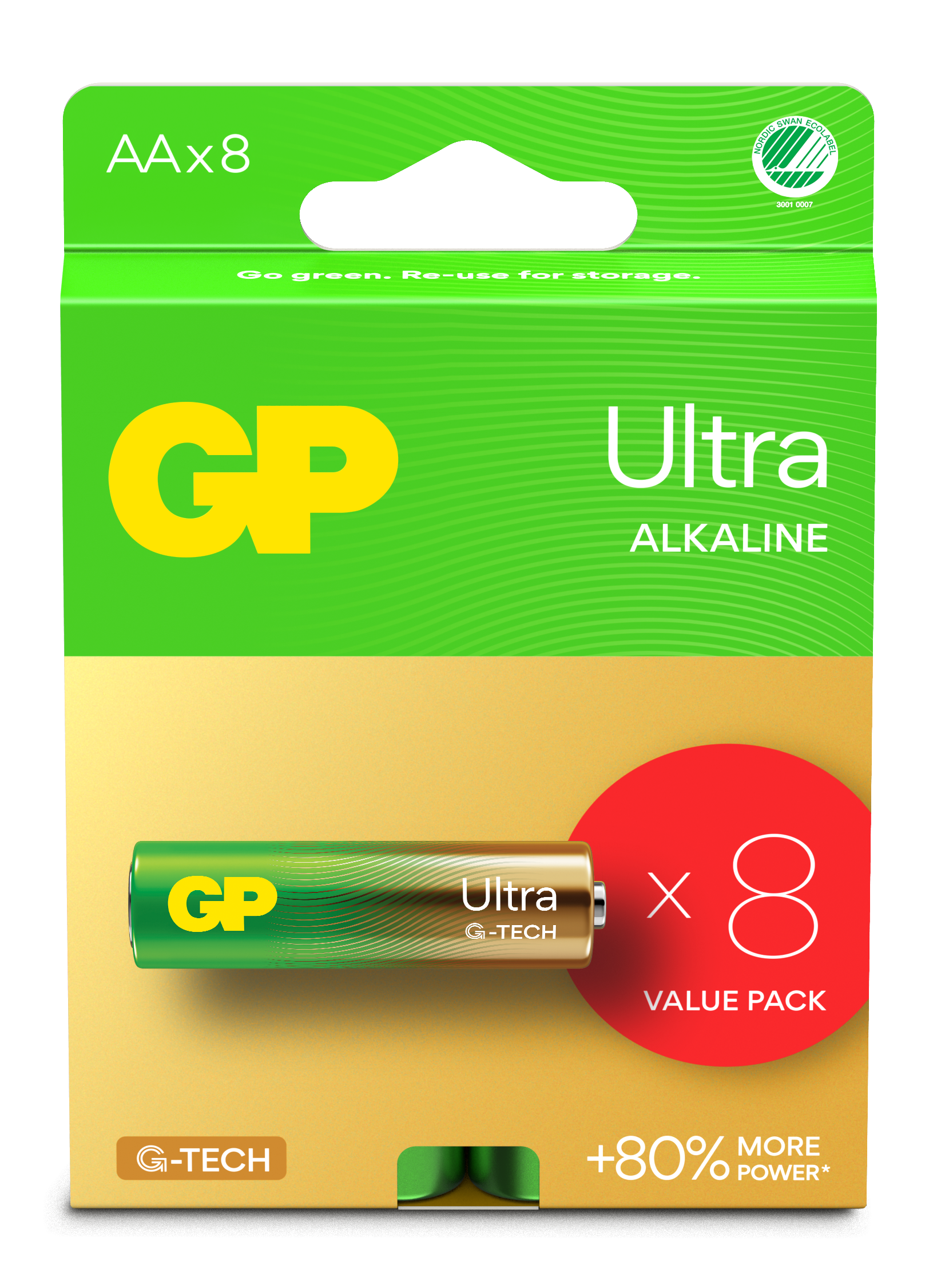 GP - Ultra Alkaline Battery, Size AA, 15AU/LR6, 1.5V, 8-pack - Elektronikk