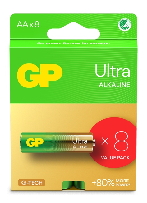 GP - Ultra Alkaline Battery, Size AA, 15AU/LR6, 1.5V, 8-pack