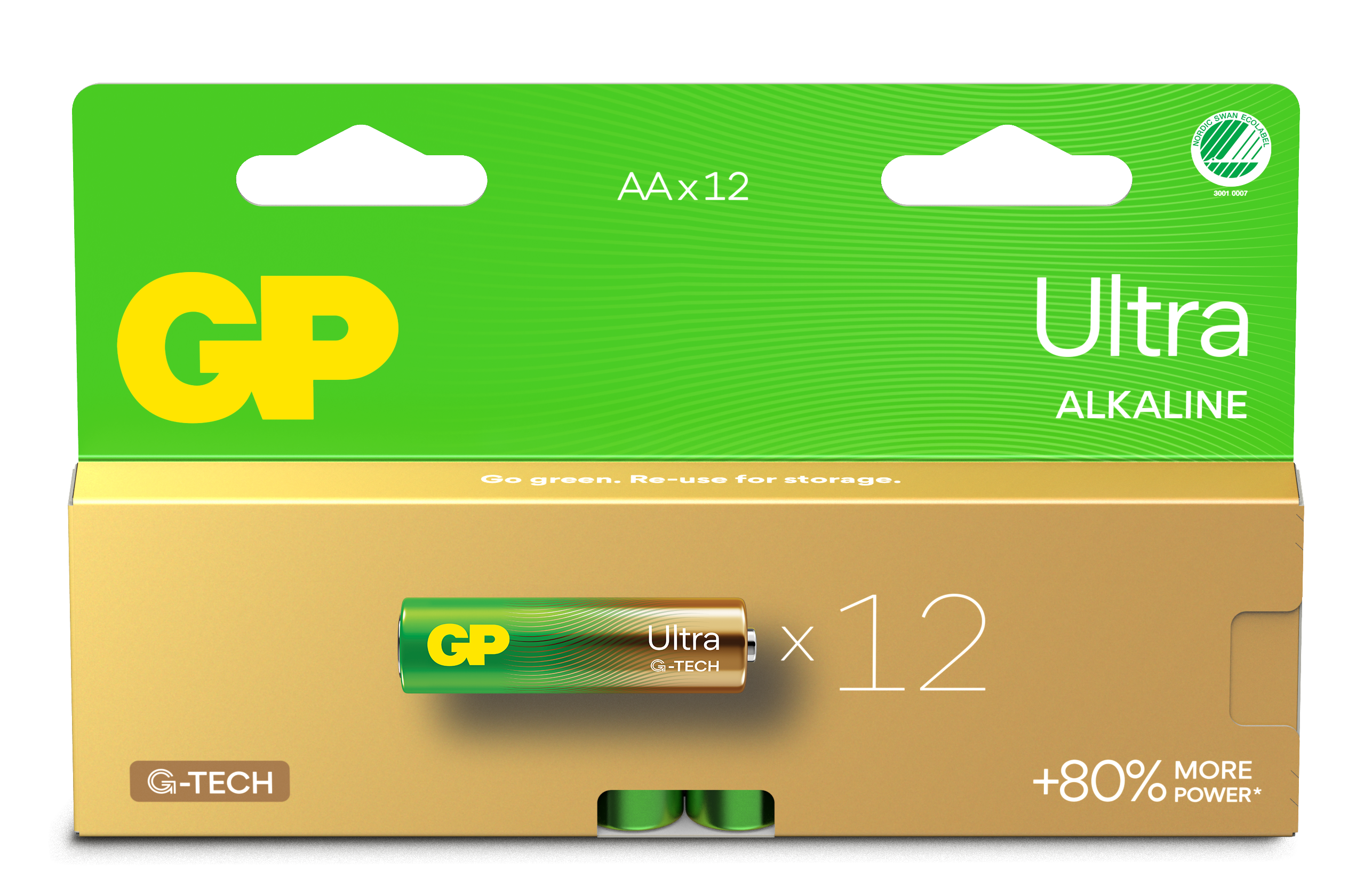 GP - Ultra Alkaline Battery, Size AA, 15AU/LR6, 1.5V, 12-pack - Elektronikk