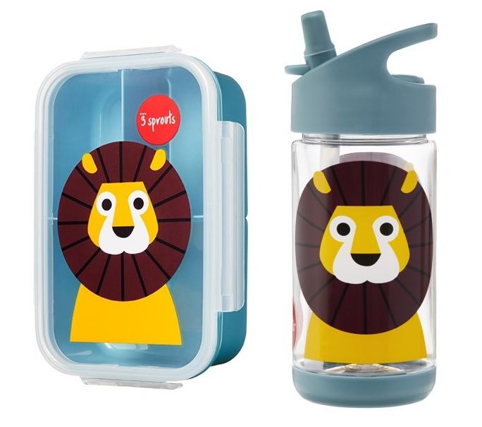 3 Sprouts - Bento Box + 3 Sprouts - Water Bottle (Blue Lion) - Baby og barn