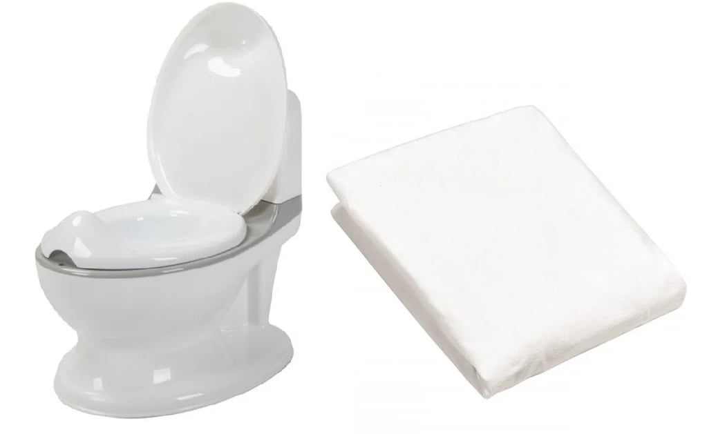 BabyDan - Potty w. Flush Sound (White) + BabyDan - Waterproof Fitted Sheet 36x95 cm - Baby og barn