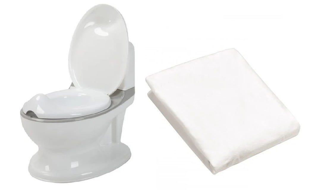 BabyDan - Potty w. Flush Sound (White) + BabyDan - Waterproof Fitted Sheet 36x95 cm