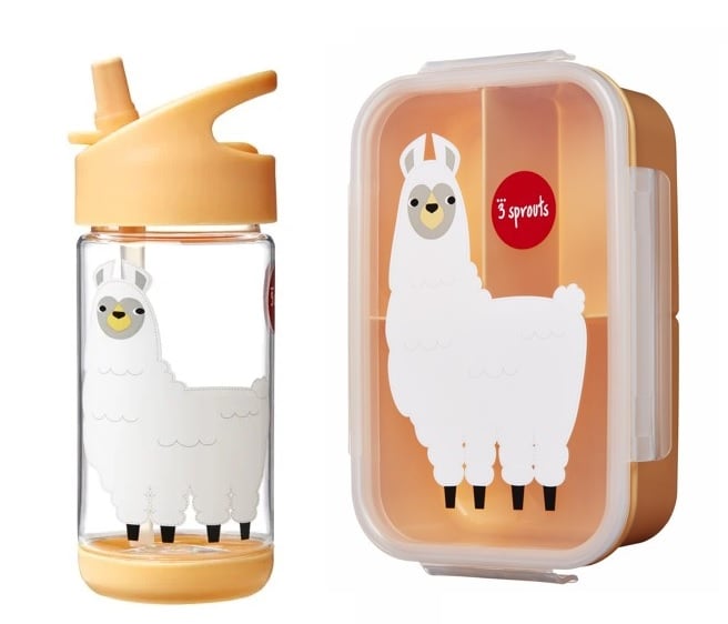 3 Sprouts - Water Bottle - (Peach Llama) + 3 Sprouts - Bento Box - (Peach Llama)