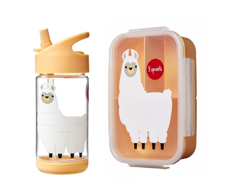 3 Sprouts - Water Bottle - (Peach Llama) +  3 Sprouts - Bento Box - (Peach Llama)