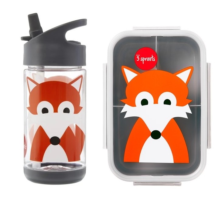 3 Sprouts - Bento Box (Gray Fox) + 3 Sprouts - Water Bottle (Gray Fox)