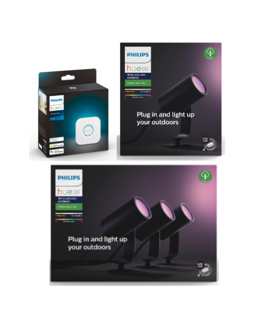 Philips Hue  - Lily Outdoor Spot Light Basekit &  Lily Spike  + Bridge 2.1 - Bundle