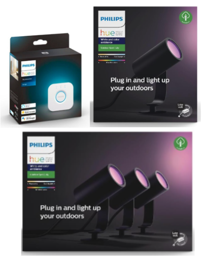 Philips Hue - Lily Outdoor Spot Light Basekit - White&Color Ambiance + Lily Spike Anthracite Extension - White&Color Ambiance (Without power supply) + Bridge 2.1 - Bundle - Elektronikk