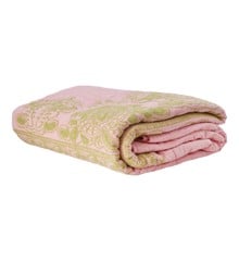 Rice - Cotton Quilt Bedspread in Soft Pink with Green Embroidery