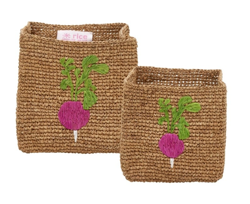 Rice - Square Raffia Storage Small and Large Tea/Radish Embroidery