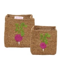 Rice - Square Raffia Storage Small and Large Tea/Radish Embroidery