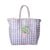 Rice - Raffia Shopping Bag Radish Embroidery in Lavender and Nature Checks thumbnail-1