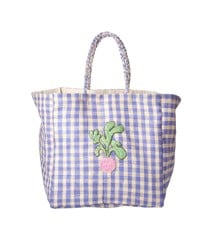 Rice - Raffia Shopping Bag Radish Embroidery in Lavender and Nature Checks