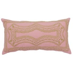 Rice - Cotton Cushion in Soft Pink with Green Embroidery