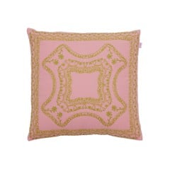 Rice - Cotton Cushion Soft Pink with Green Embroidery