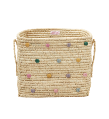 Rice - Raffia Basket with Handles And Dots Powder blue