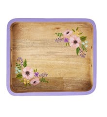 Rice - Rectangular Wooden Tray with Handpainted Purple Edge and Flowers Small Wood/Purple