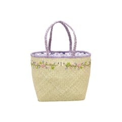 Rice - Raffia Taske i Naturen Med Blomsterdetaljer