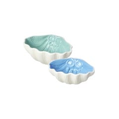 Rice - Ceramic Shell Bowl in Blue and Green - Set of 2