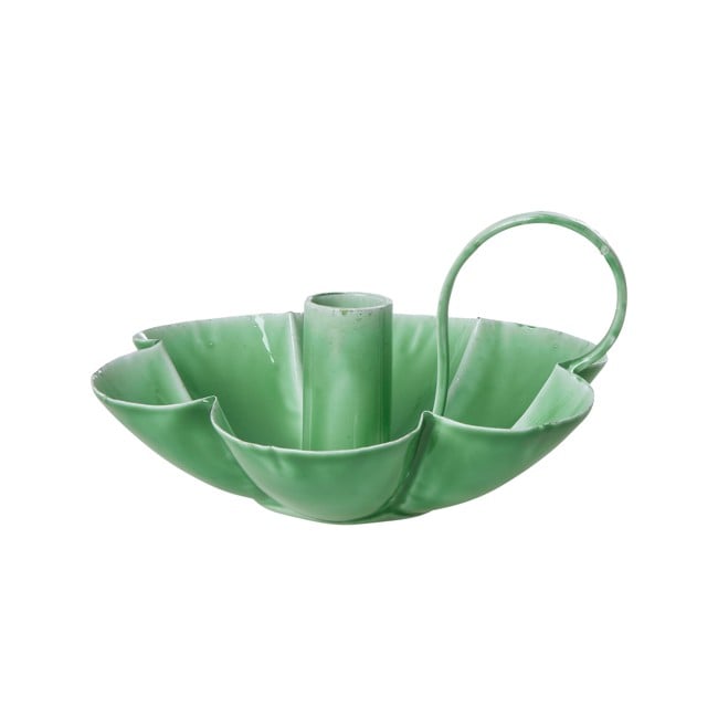 Rice - Metal Flower Shape Candle Holder in Green