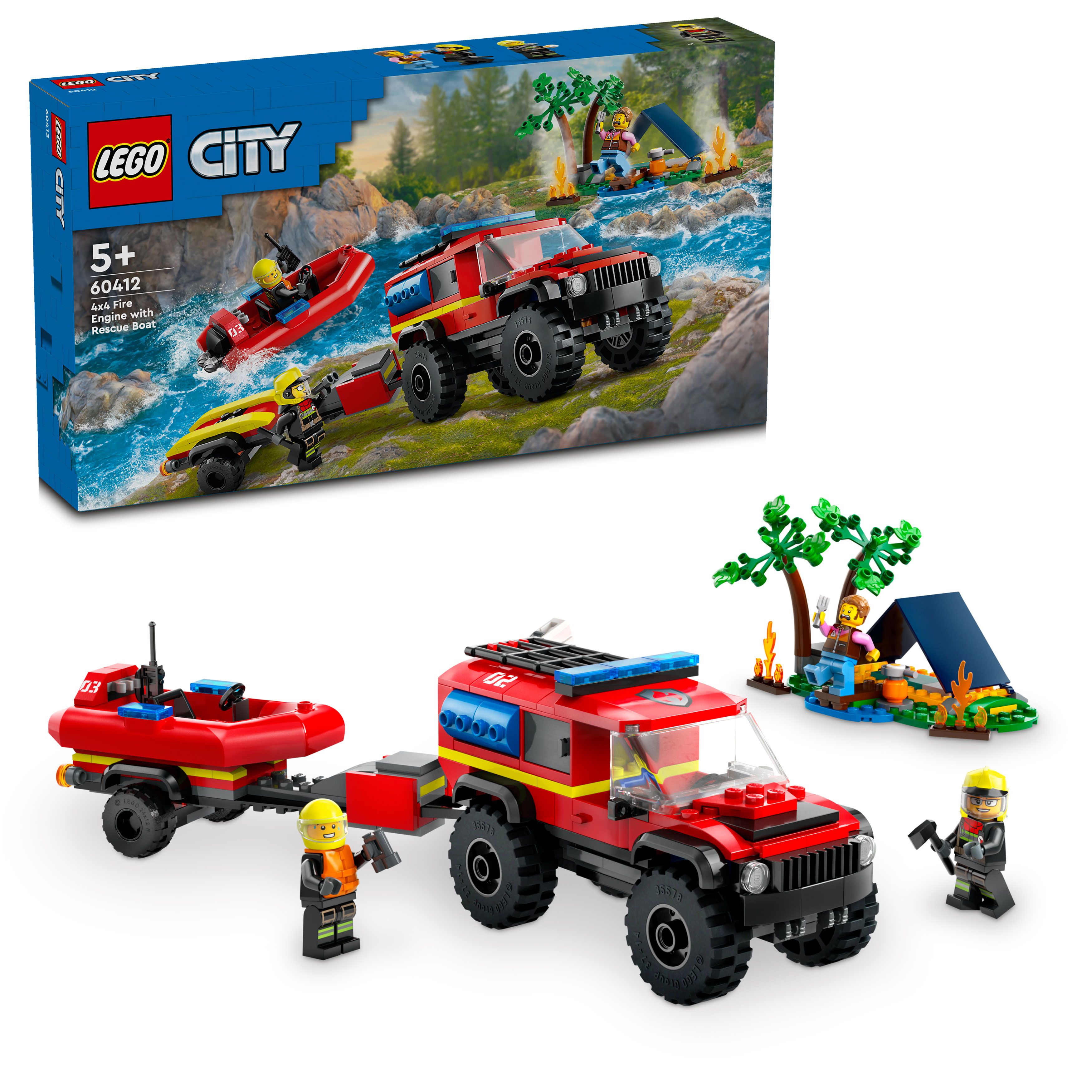 LEGO City - Firehjulsdrevet brannbil med redningsbåt (60412) - Leker