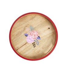 Rice - Round Wooden Tray with Handpainted Red Edge and Flowers Large