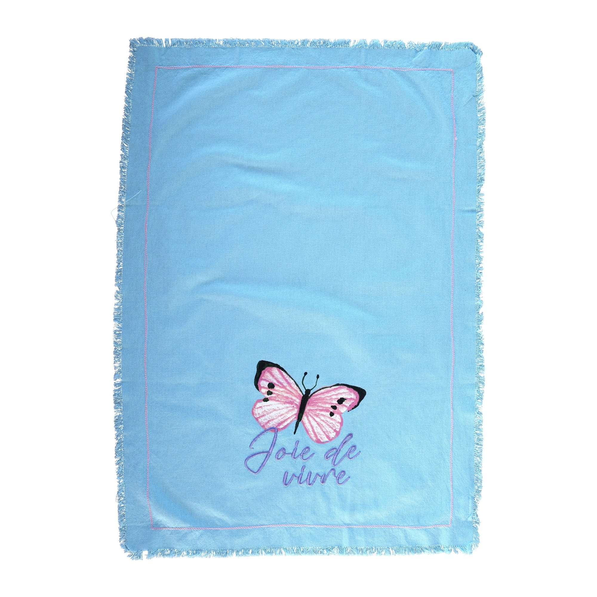 Rice - Cotton Tea Towel Butterfly Field Print and Embroidery in Blue