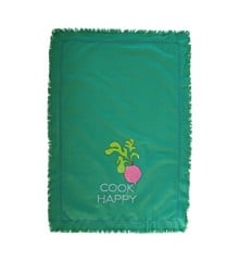 Rice - Cotton Tea Towel Ravishing Radish Print and Embroidery in Green