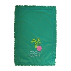 Rice - Cotton Tea Towel Ravishing Radish Print and Embroidery in Green