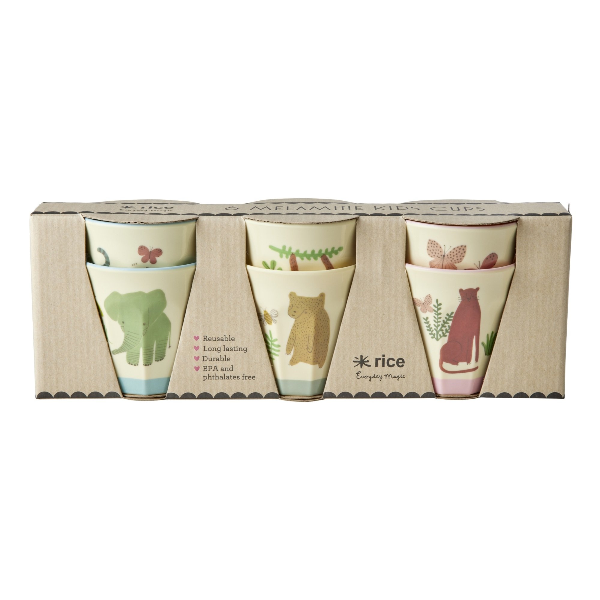 Melamine Cups with Asst. Sweet Jungle Prints Small 6 Pack 160 ml - Baby og barn